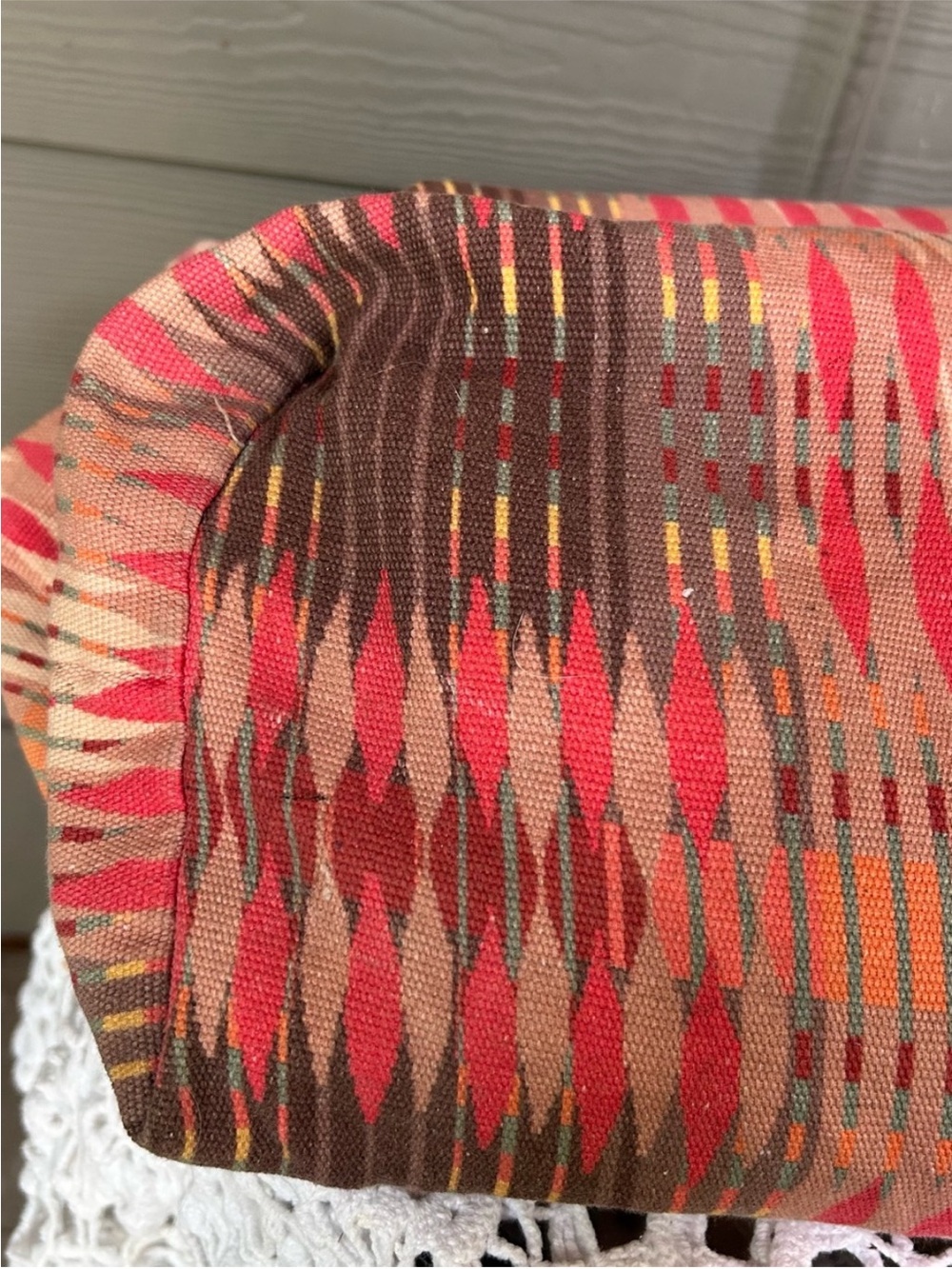 Vintage Prana Woven Multicolor Tote Bag with Brown Leather Straps - Picture 5 of 15